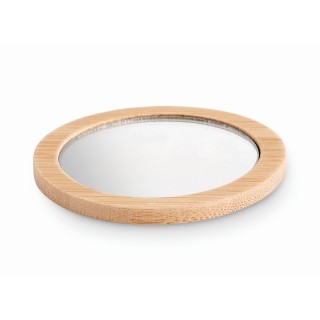 Espejo de maquillaje redondo de madera de bambú